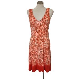Athleta Elation Orange V Neck Reef Print Abstract Soft Jersey Sun Dress Size M